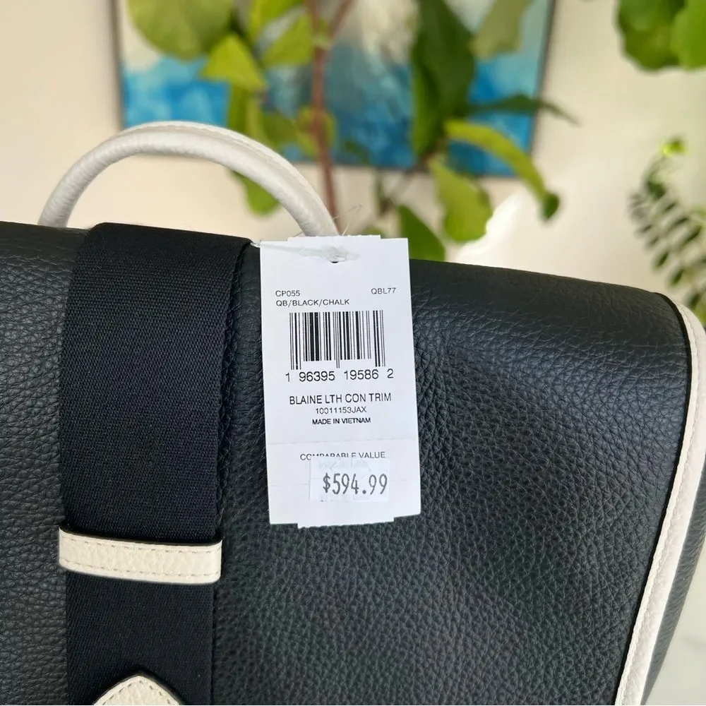 NWT Coach Blaine Backpack CP055 GUNMETAL BLACK CHALK WHITE Leather